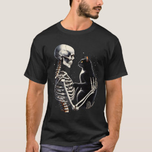 Camiseta Skeleton Brincando Com Um Gráfico De Gato Capa De