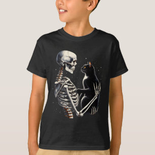 Camiseta Skeleton Brincando Com Um Gráfico De Gato Capa De 