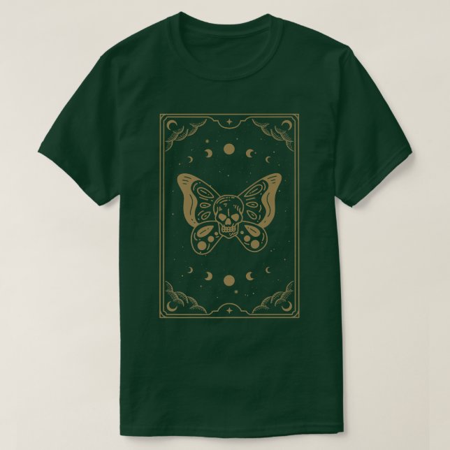 Camiseta Skeleton Butterfly Witchy Tarot Card  (Frente do Design)