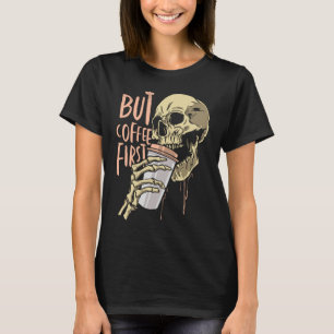 Camiseta Skeleton Café Bebendo Engraçado Café Drenado