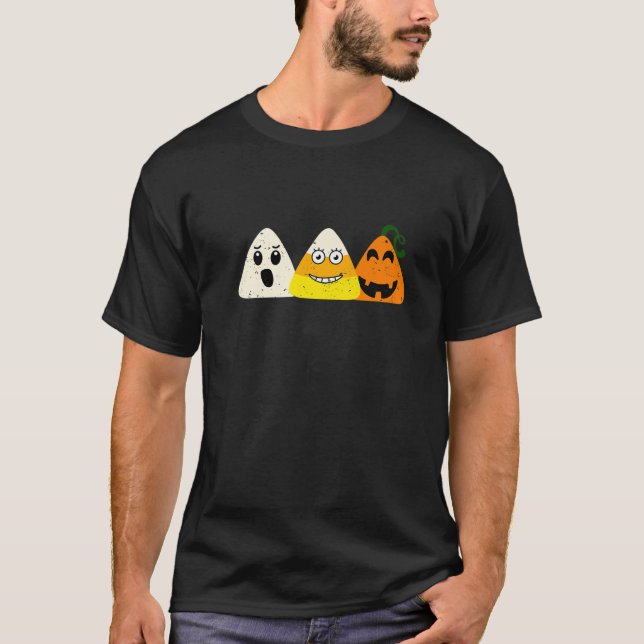 Camiseta Skeleton Candy Corn Skull Pumpkin Fun Halloween Co (Frente)