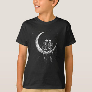 Camiseta Skeleton Casal On Moon Dia de as Bruxas engraçado