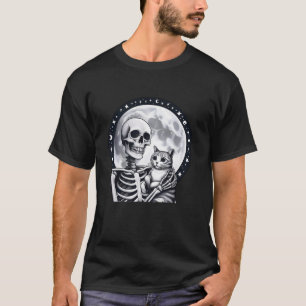 Camiseta Skeleton Cat Gatinho do crânio Homens bonitos do D