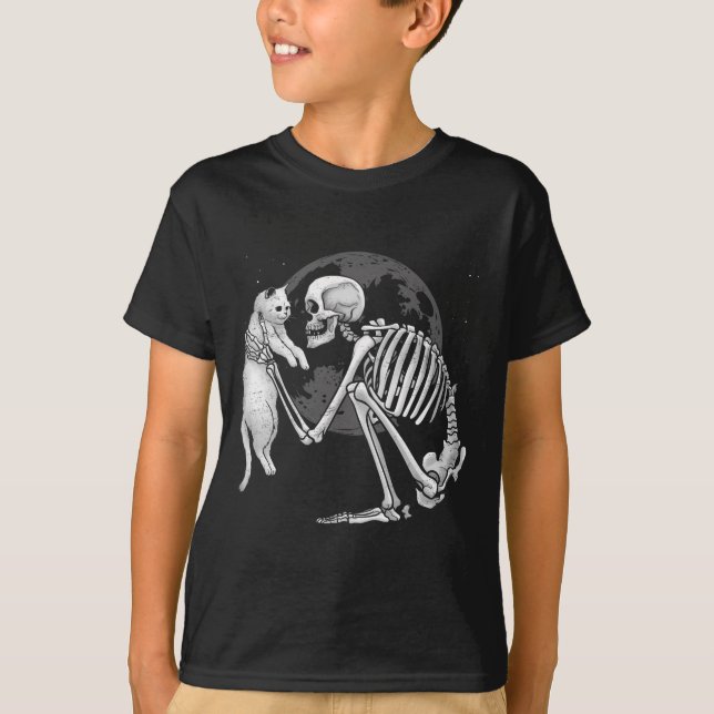 Camiseta Skeleton Cat Gatinho Skull Ghost Halloween Men (Frente)