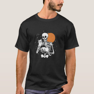Camiseta Skeleton Cat Gatinho Skull Gótico Homens de Hallow