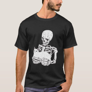 Camiseta Skeleton Cat Gatinho Skull Gótico Homens de Hallow