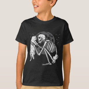 Camiseta Skeleton Cat Gatinho Skull Gótico Homens de Hallow