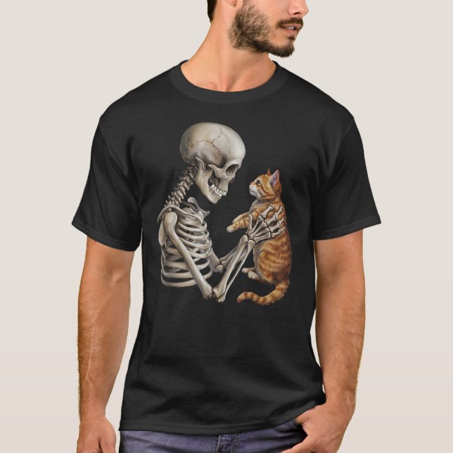 Camiseta Skeleton Cat Skull Kitty Cute Goth Adult Halloween (Frente)