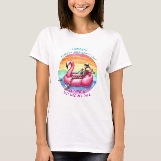 Camiseta Skeleton Chilling On Flamingo (Frente)