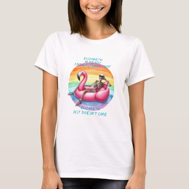 Camiseta Skeleton Chilling On Flamingo (Frente)