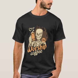 Camiseta Skeleton Coffee Culto Gótico Dardo Humor Gótico Co