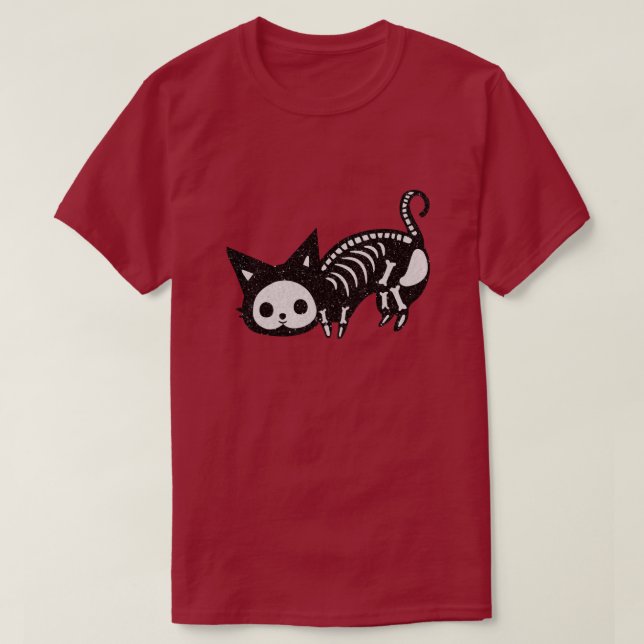Camiseta Skeleton Costume Gatinho Halloween Glitter T-Shirt (Frente do Design)