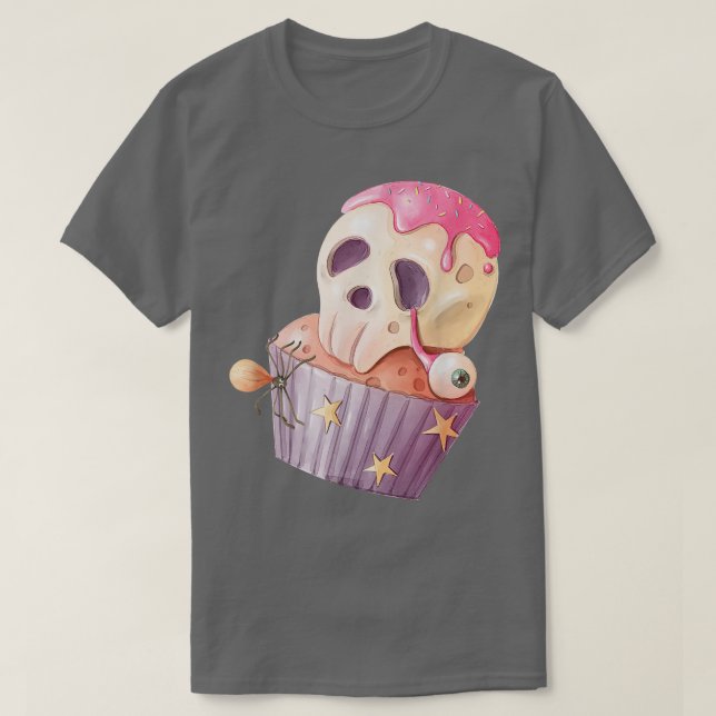 Camiseta Skeleton Cupcake Yummy Espuma-estrela (Frente do Design)