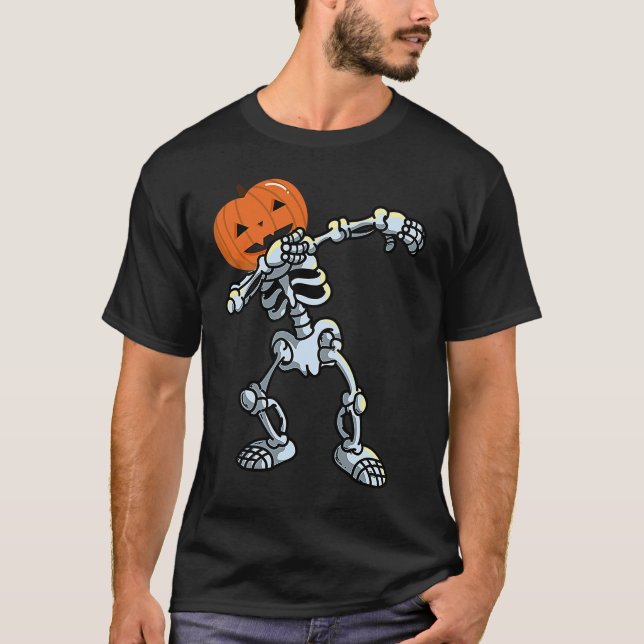 Camiseta Skeleton Dabbing Pose Jack O' Lanterna Pumpkin Hal (Frente)