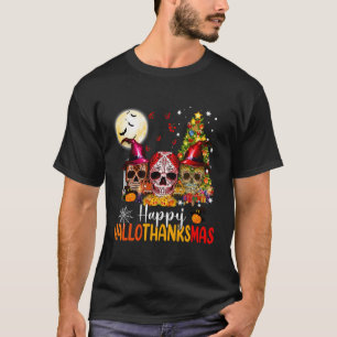 Camiseta Skeleton de Açúcar Halloween Xmas Happy Hallotha