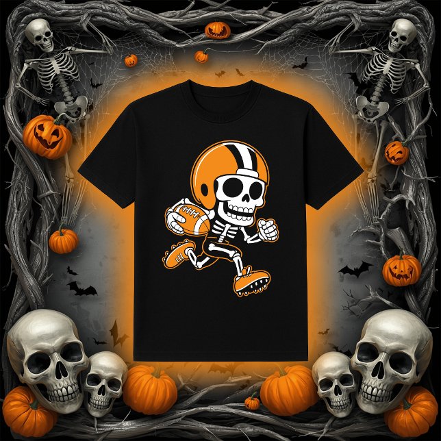 Camiseta Skeleton de futebol | Correndo para trás no Hallow (Criador carregado)