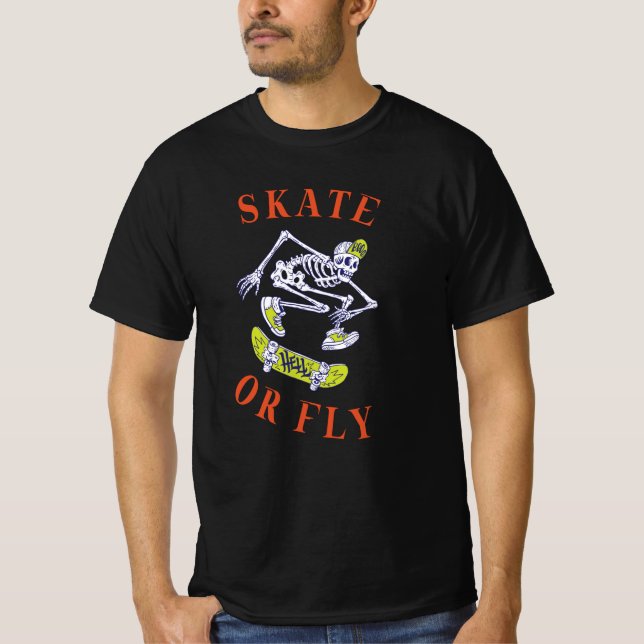 Camiseta Skeleton de skate ou mosca (Frente)