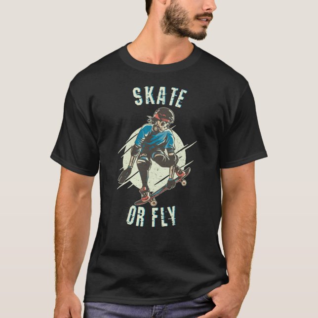 Camiseta Skeleton de skate ou mosca (Frente)