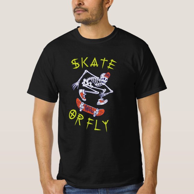 Camiseta Skeleton de skate ou mosca (Frente)