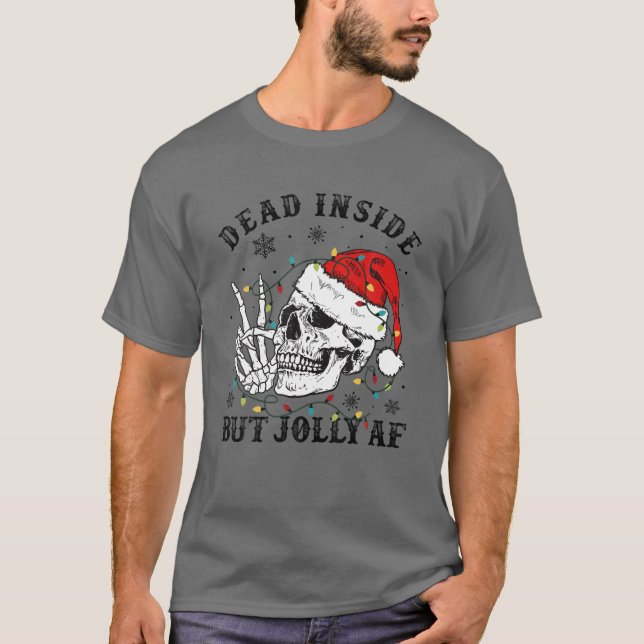 Camiseta Skeleton Diga Oi Com O Dentro Do Morto Santa Hat M (Frente)