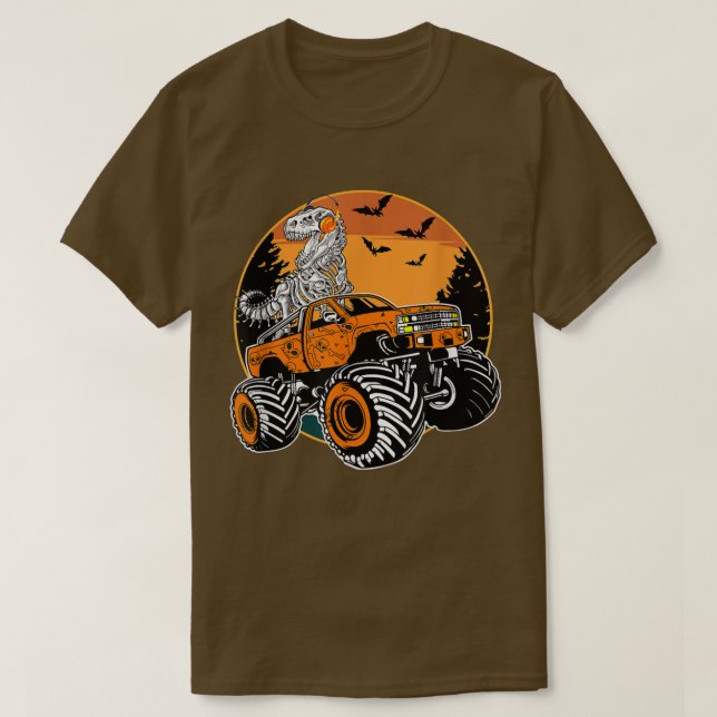Camiseta Skeleton Dinosaur Monster Truck Halloween K (Frente do Design)