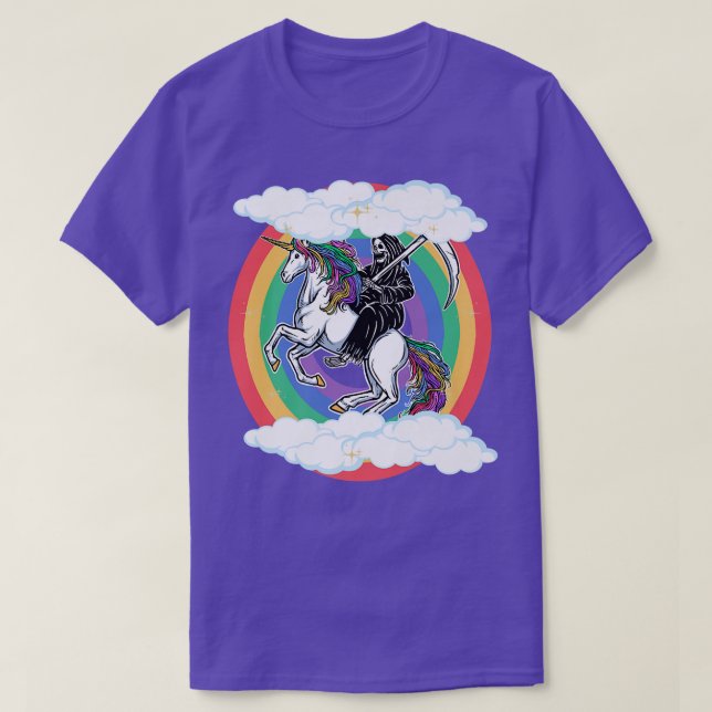 Camiseta Skeleton Dirigindo Unicorn Funny Unicorns Rainbow  (Frente do Design)