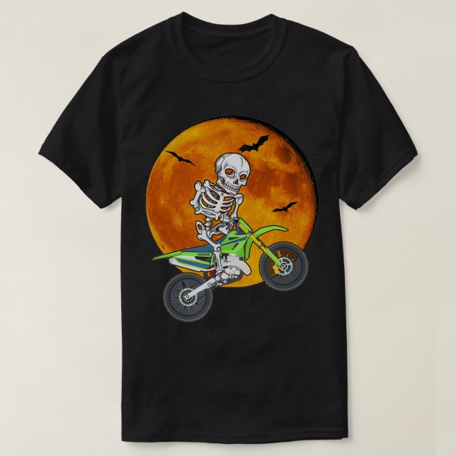 Camiseta Skeleton Dirt Bike Halloween Motocross Biker (Frente do Design)