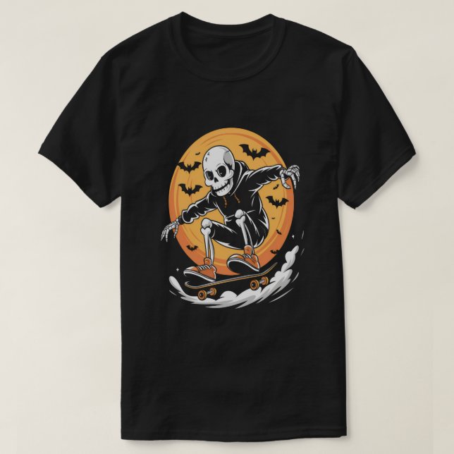 Camiseta Skeleton Divertido No Halloween Da Lua (Frente do Design)