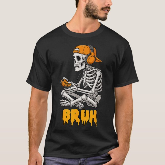 Camiseta Skeleton do Halloween Vídeo do jogador Jogos Skele (Frente)