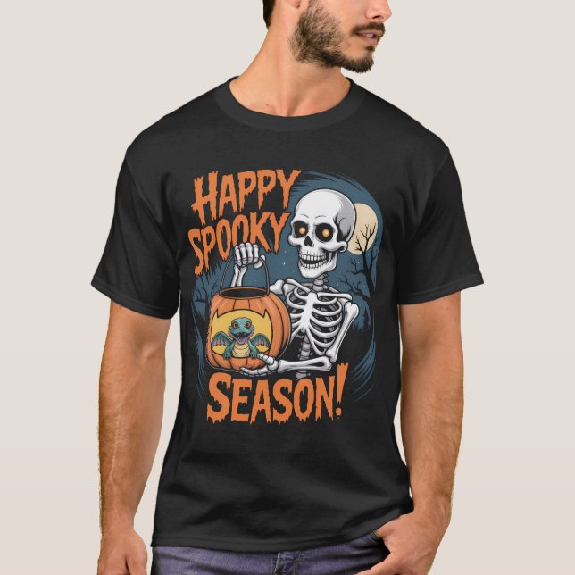 Camiseta Skeleton & Dragon Halloween Art (Frente)