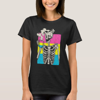 Camiseta Skeleton Drinking Coffee LGBT Q Pansexual Pride Pa