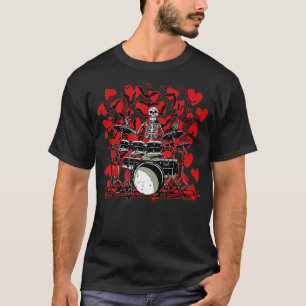 Camiseta Skeleton Drummer Dia de os namorados Rock N Roll D