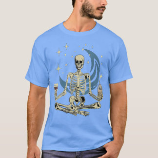 Camiseta Skeleton Fazendo Yoga E Bebendo Café Engraçado Med