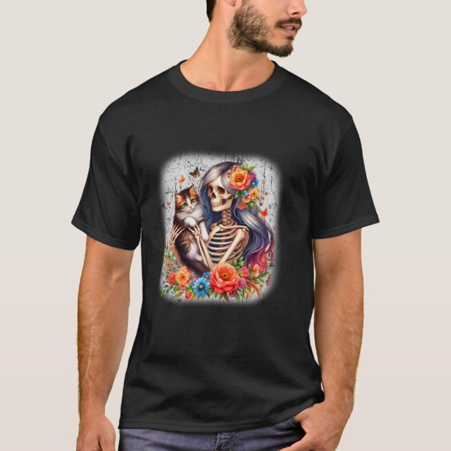Camiseta Skeleton Feminino E Gatinhos Gatinhos Gafanhotos F (Frente)
