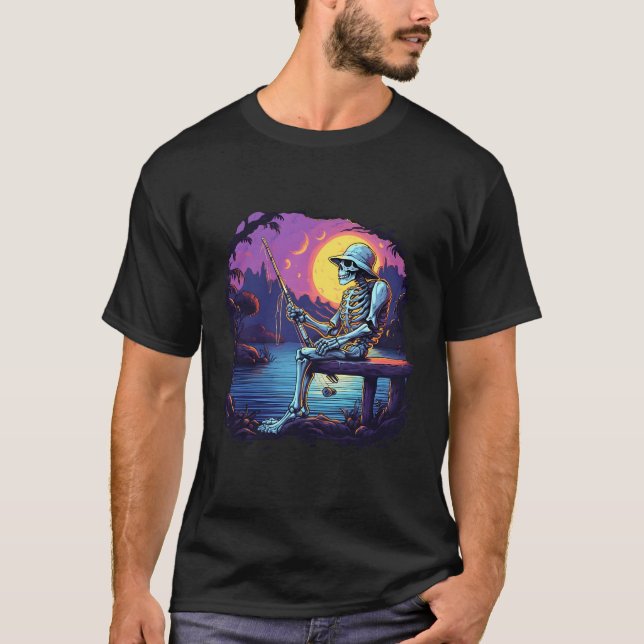 Camiseta Skeleton Fish Bass Fisher Skeleton Halloween (Frente)