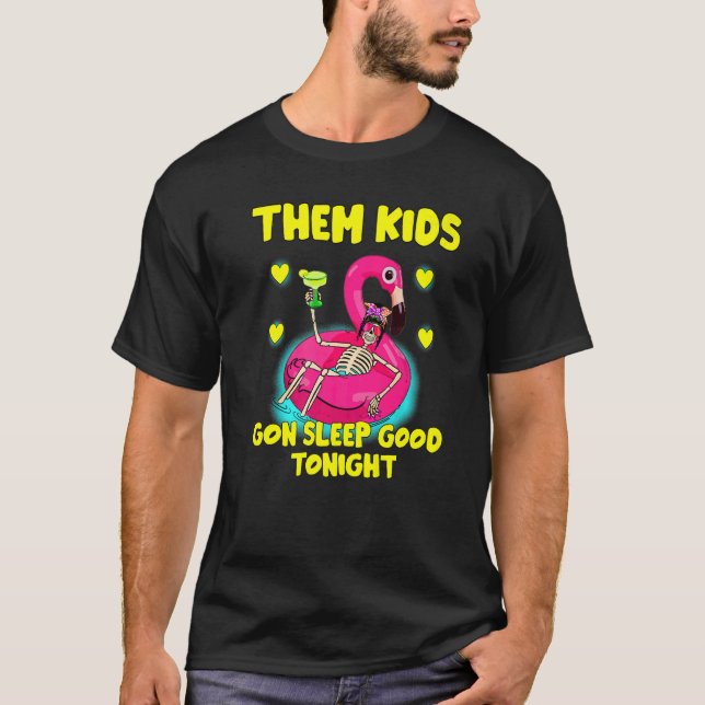 Camiseta Skeleton Flamingo Floatie Summertime Summer e a Mã (Frente)
