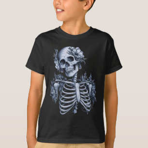 Camiseta Skeleton Floral Skull Halloween Occult Wome