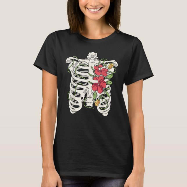 Camiseta Skeleton Flowers Rib Cage X Ray Floral Ribcage Tor (Frente)