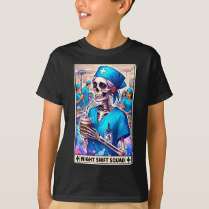 Camiseta Skeleton Funny Tarot Card Night Shift Squad Hallow