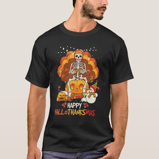Camiseta Skeleton Game Happy Hallothanksmas Video Game Fall (Frente)