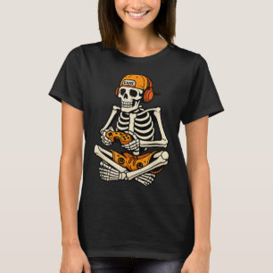 Camiseta Skeleton Gamer Headphone Dia de as Bruxas engraçad