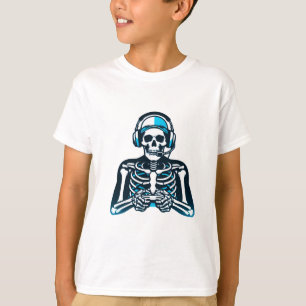 Camiseta Skeleton Gamer Skull - Controlador de headset de j