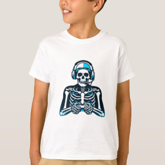 Camiseta Skeleton Gamer Skull - Controlador de headset de j