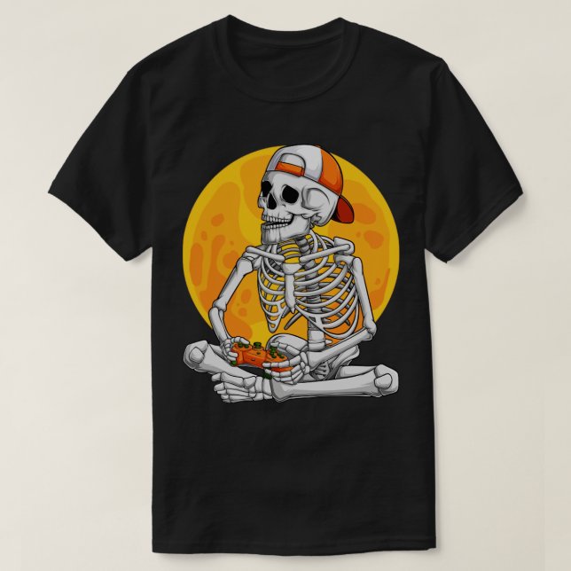 Camiseta Skeleton Gamer Video Game Boys Jogos Halloween Co (Frente do Design)