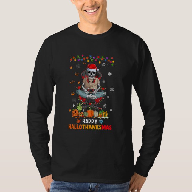 Camiseta Skeleton Gamer Video Game Happy Hallothanksmas Boy (Frente)