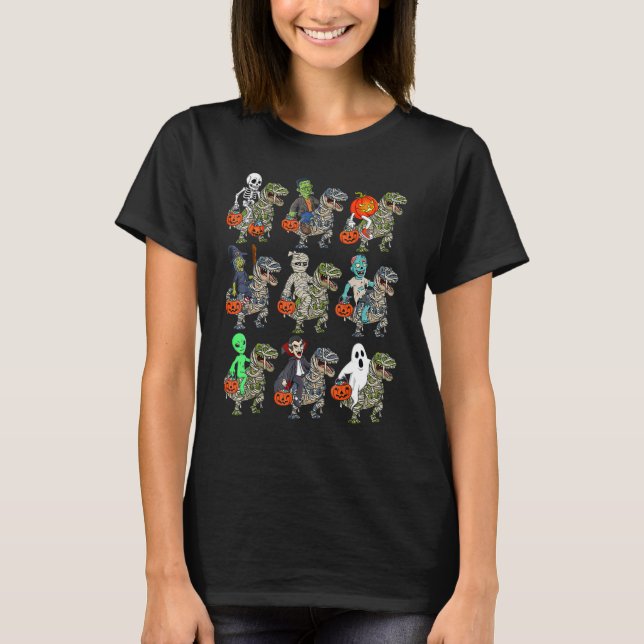 Camiseta Skeleton Ghost Zombie Bruxa Andando Dinossauro (Frente)