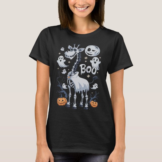 Camiseta Skeleton Girafa Em Fantasmas Halloween (Frente)