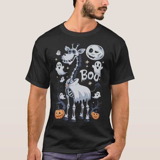 Camiseta Skeleton Girafa Em Fantasmas Halloween (Frente)