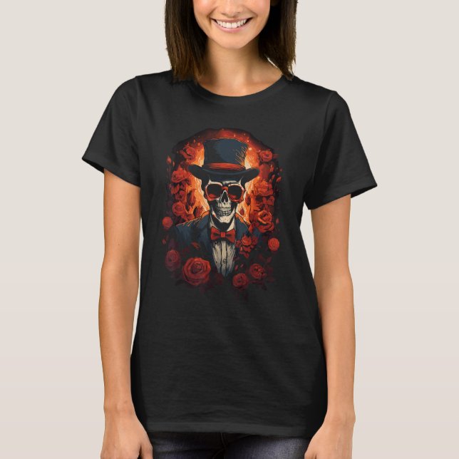 Camiseta Skeleton Groom Halloween Skeleton, Chapéu Superior (Frente)