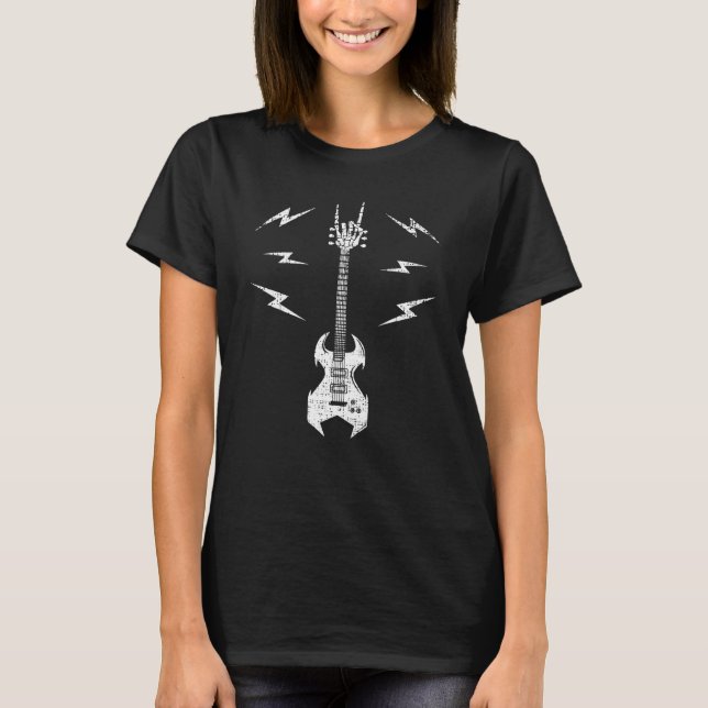 Camiseta skeleton guitar rock and roll guitarist music love (Frente)